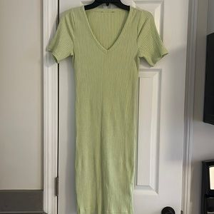 Green Ribbed BodyCon MIDI Dress